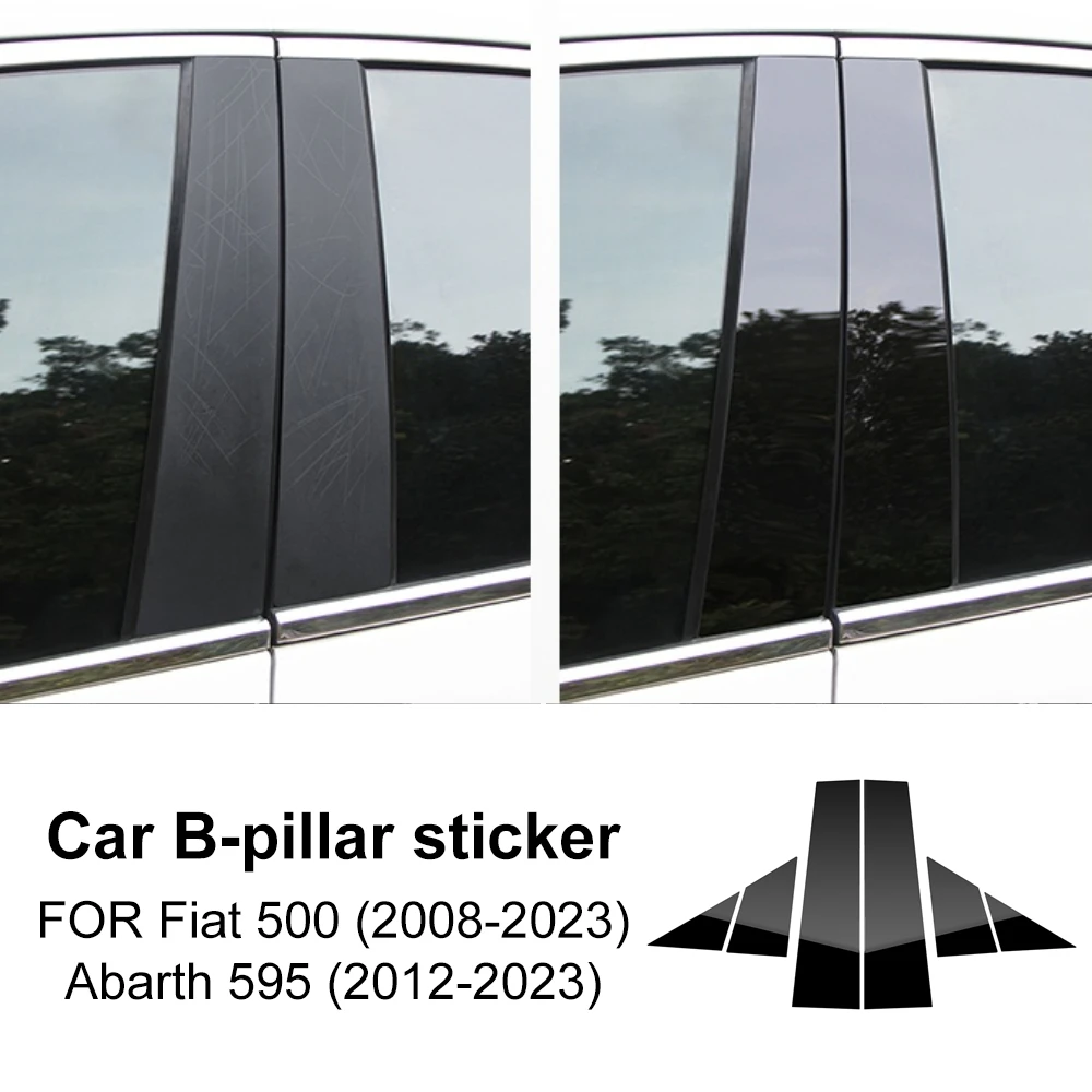 B Pillars Sticker For Fiat 500 08-23 Abarth 595 695 2012-2017 2018 2019 2020 2021 2022 2023 Carbon Fiber Pattern Glossy Black