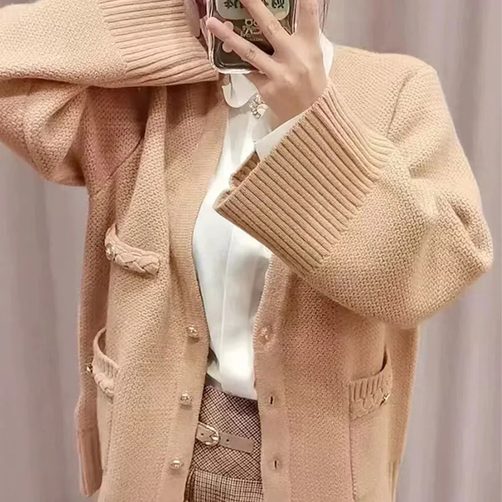 

Свободный вязаный свитер V-Ne, повседневный женский кардиган Bell Sve, открытый кардиган, осень-зима, Новое поступление, удобная мода...