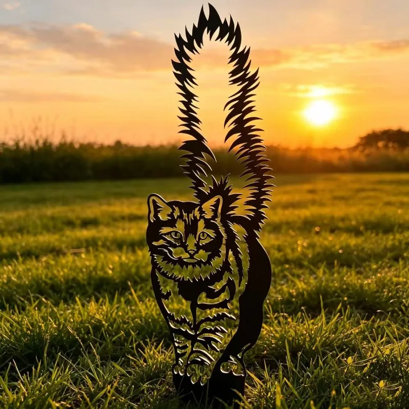 Creative Silhouette Cat Sculpture Ornaments Outdoor Balcony Floor Insertion Metal Cat Micro Landscape Crafts Garden Decoration