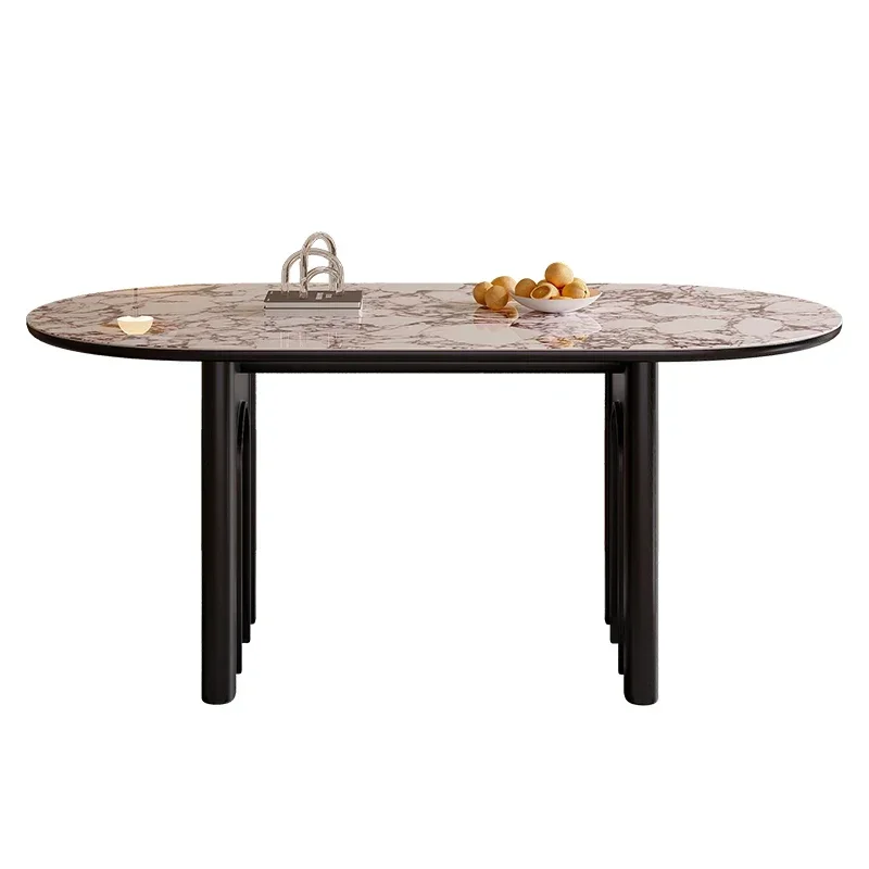 

Solid Wood Bulgari Stone Plate Dining Table Modern Minimalist High-End Villa Oval Black Walnut Dining Table