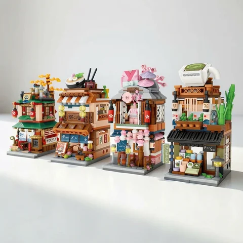 LOZ Mini Street View Series Japanese matcha shop Ramen Canteen Kimono shop Building house model Children's building blocks toys