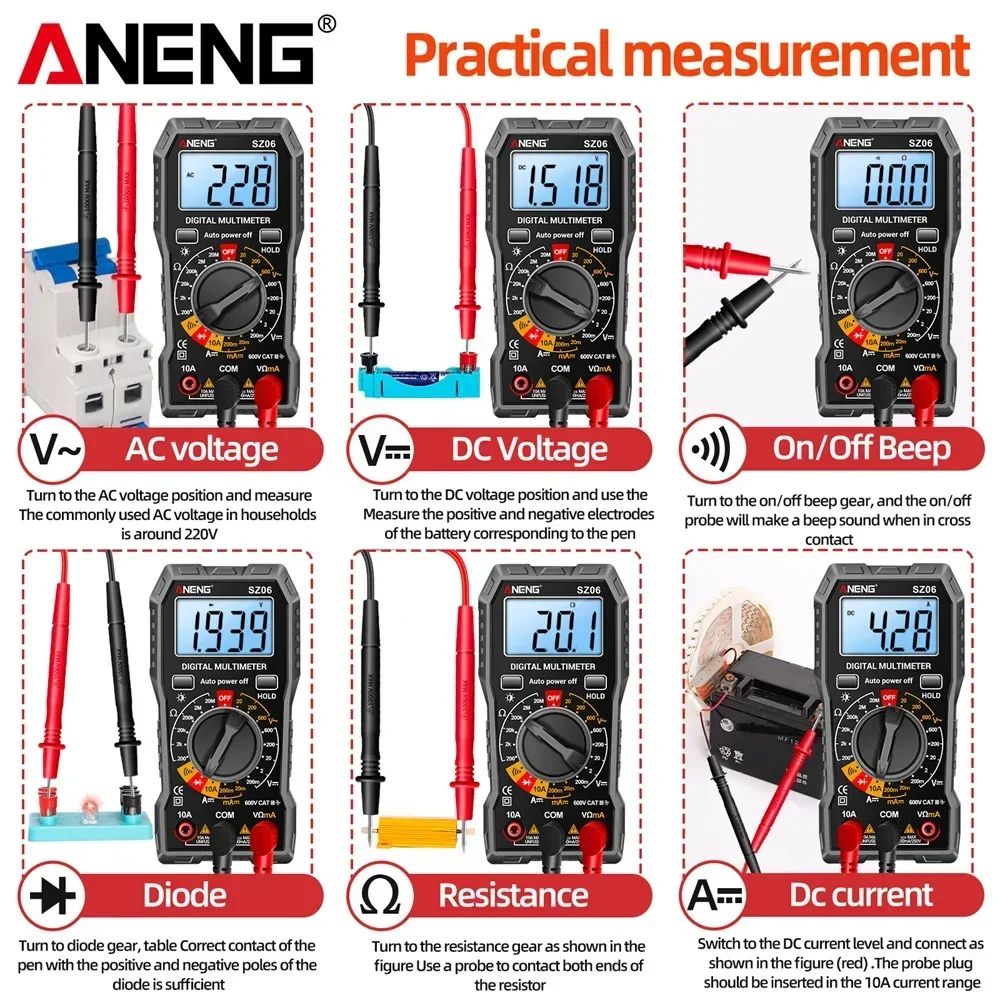 ANENG SZ06 2000 Count Smart Digital Multimeter AC/DC Voltage Meter DC Current Ohm Tester Electric Tools Measuring Device