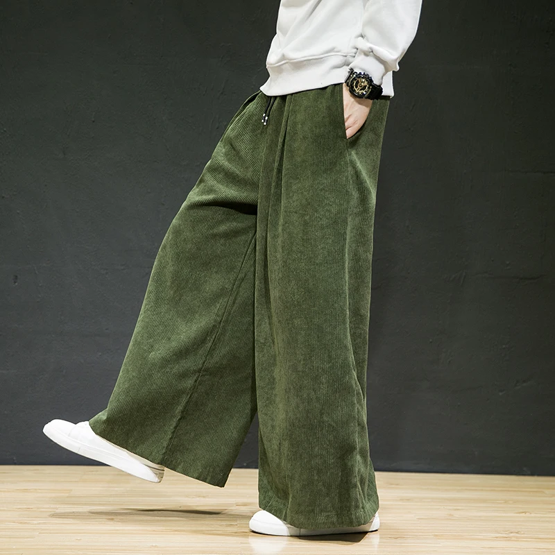 Corduroy Wide-leg Harem Pants Men Vintage Casual Straight Trousers Male Loose Harajuku Jogging Pants Big Size Streetwear 5XL