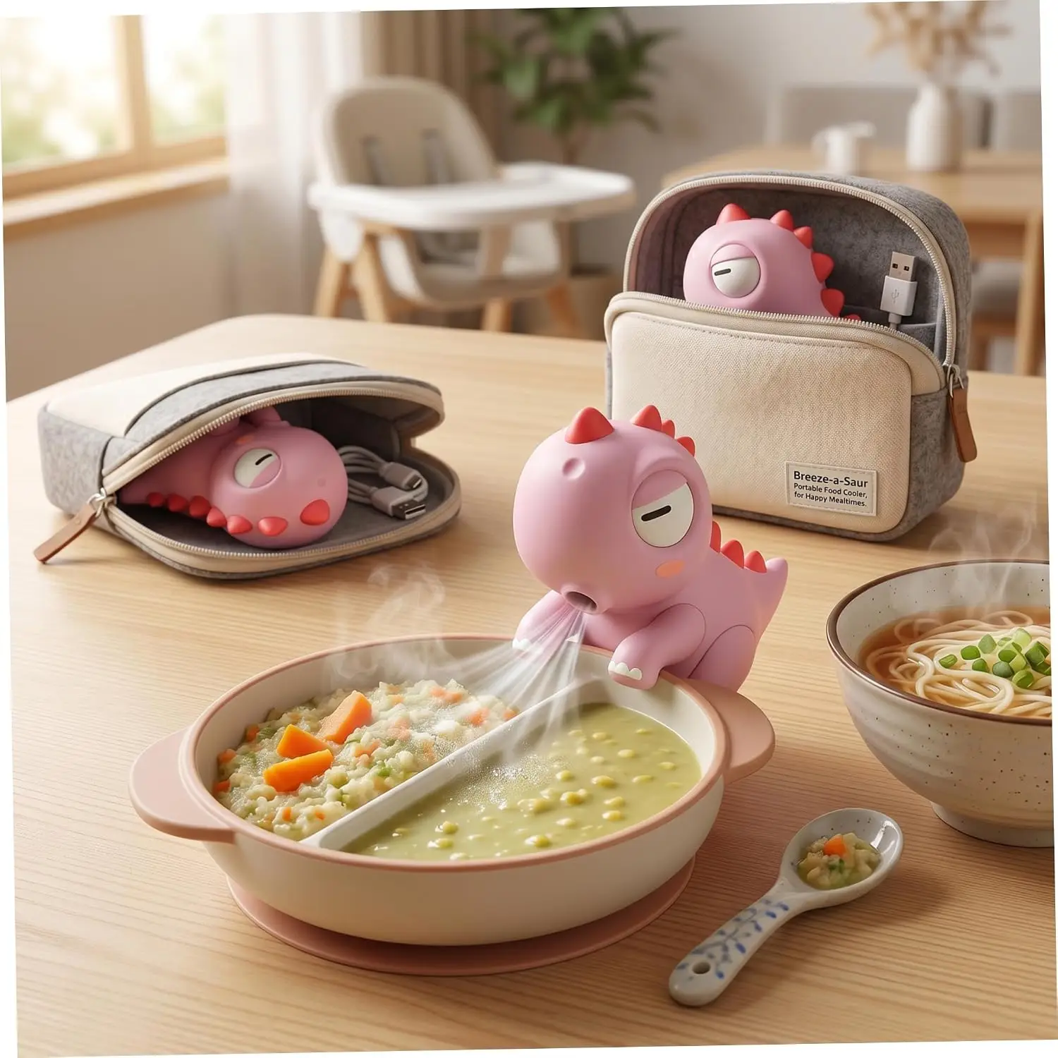 Cute Elephant Mini Fan Baby Feeding Helper Clip-on Design Food Cooling Tool with Cup Hanging Feature Animal Shape Baby Bowl Acce view 4