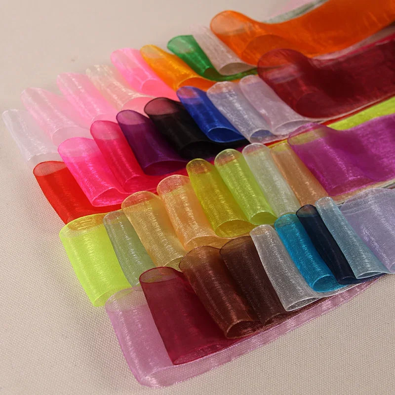 Hot Koop (45 meter/Roll) 2 ''5 cm Transparante Organza Lint Bruiloft Kerst Decoratie Weven DIY Geschenkdoos Verpakking Riem