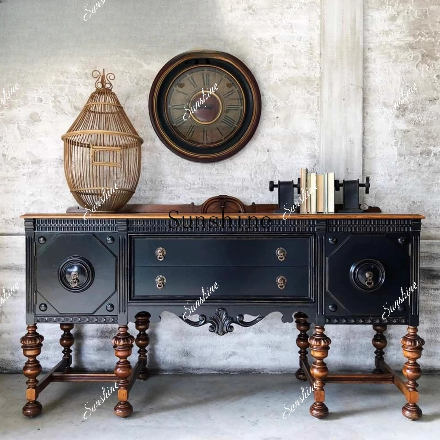 

American retro solid wood carving flower porch cabinet living room, entrance hall, locker