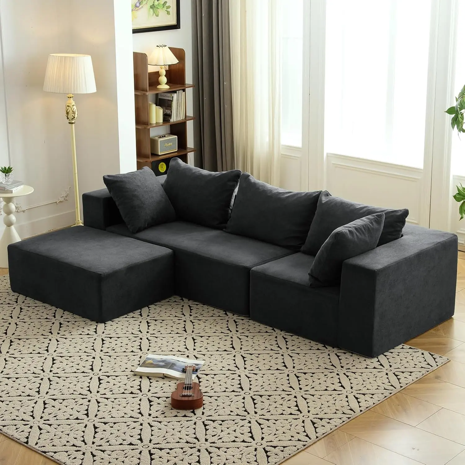 

Modular Sectional Sofa with Chaise, Modern L Shaped Cloud Couch, Deep Seat, No Assembly, Gray