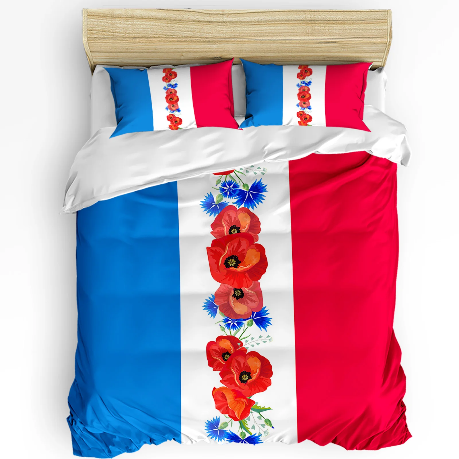 Blue White Red Poppy Flower 3pcs Duvet Cover Set Pillow Case Bedroom Single Double Bed Comforter Bedding Set Quilt Cover