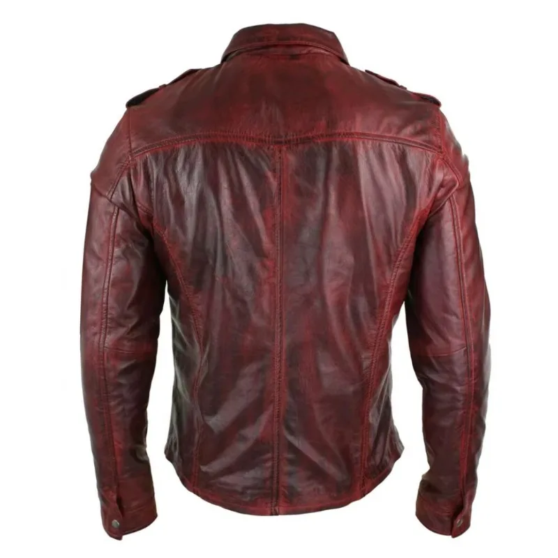 Men Leather Shirt Jacket Red Real Soft Genuine Vintage Leather Shirt Mens Leather Coat