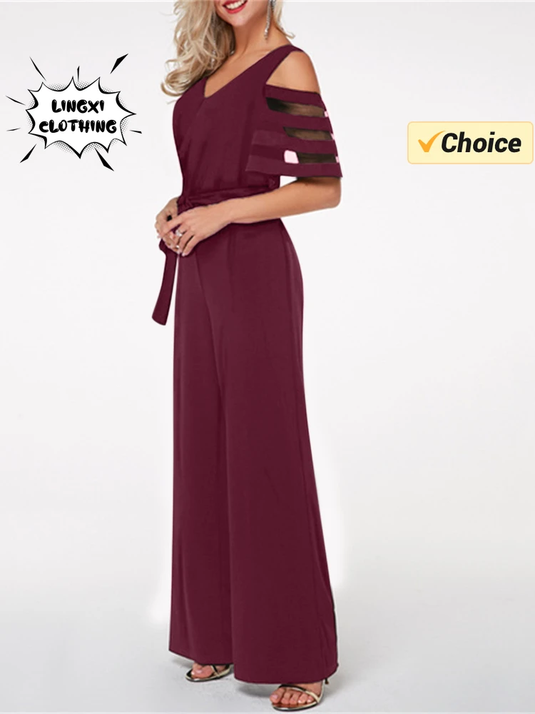 จั๊มสูทขากว้างคอวีเว้าเอวสูง, สินค้าใหม่ฤดูร้อนแฟชั่น