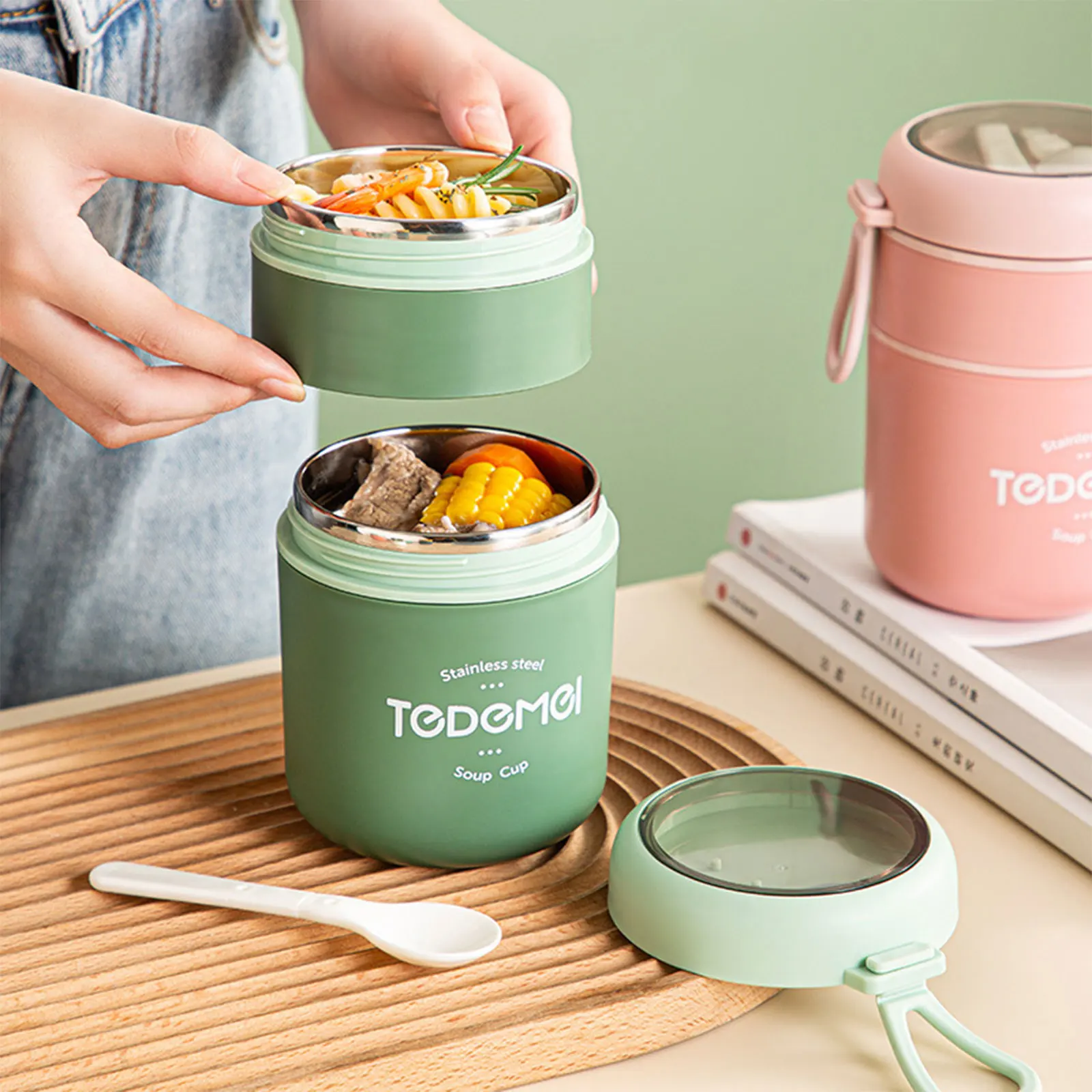 

Stainless Steel Vaccum Cup Soup Lunch Box Storage Warmer With Spoon Food Thermal Jar Insulated Soup Thermos Containers Cooler