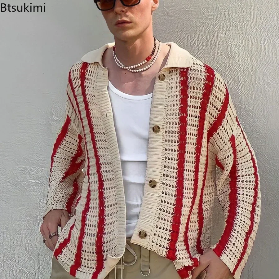 2024 Herren Strickjacke Pullover Mantel vielseitige Frühling Herbst Spleiß Kontrast Streetwear männliche Oberbekleidung Mäntel und Jacken oberteile