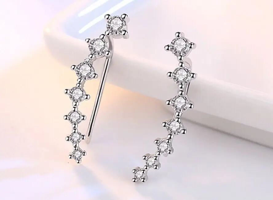 925 Sterling Silver Four Claws Seven Stars Zirconia Clip Earrings For Women Ear Cuff Boucle D'Oreille Femme S-E243 view 4