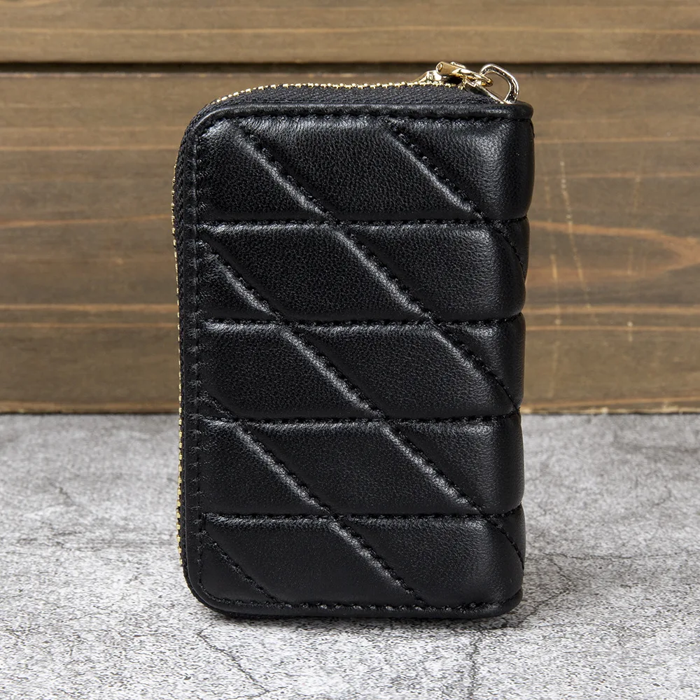 Ladies' genuine leather sheepskin wallet, short zipper, mini diamond-shaped organ card case, versatile coin purse