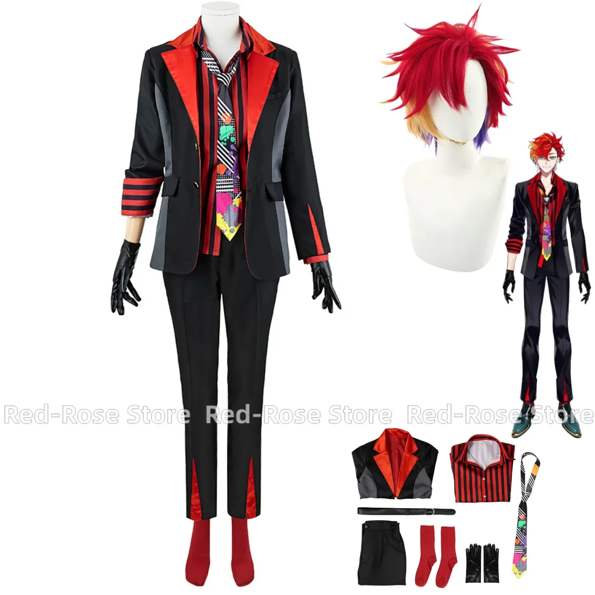 

Virtual YouTuber Hizaki Gamma Cosplay Costume Hololive Production UPROAR!!! Wig Black Red Uniform Shirt Man Woman Carnival Suit