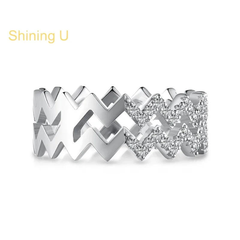 

Shining U S925 Silver Double Layer Ring for Women Fine Jewelry Anniversary