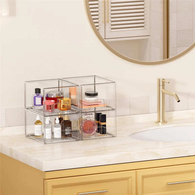 

SYW-Clear Stackable Storage Drawers,Bathroom Makeup Organizer,Storage Bins For Home Organization And Storage
