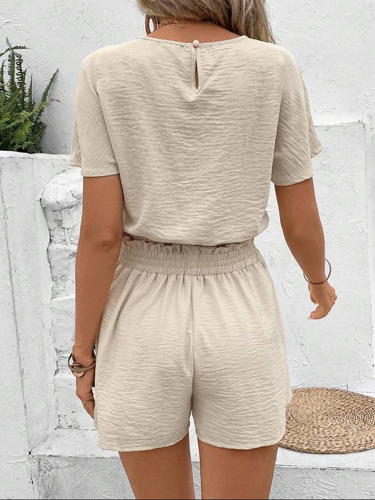 Women Summer Casual Short Suit Loose Comfortable O-neck T-Shirts And  Elastic Waist Shorts Female Fashion Steetwear Suits sales