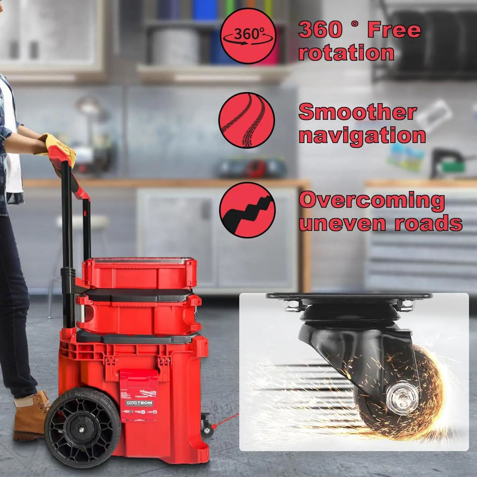 Rolling Toolbox Caster for Toolboxes Foldable Construction Front Wheels