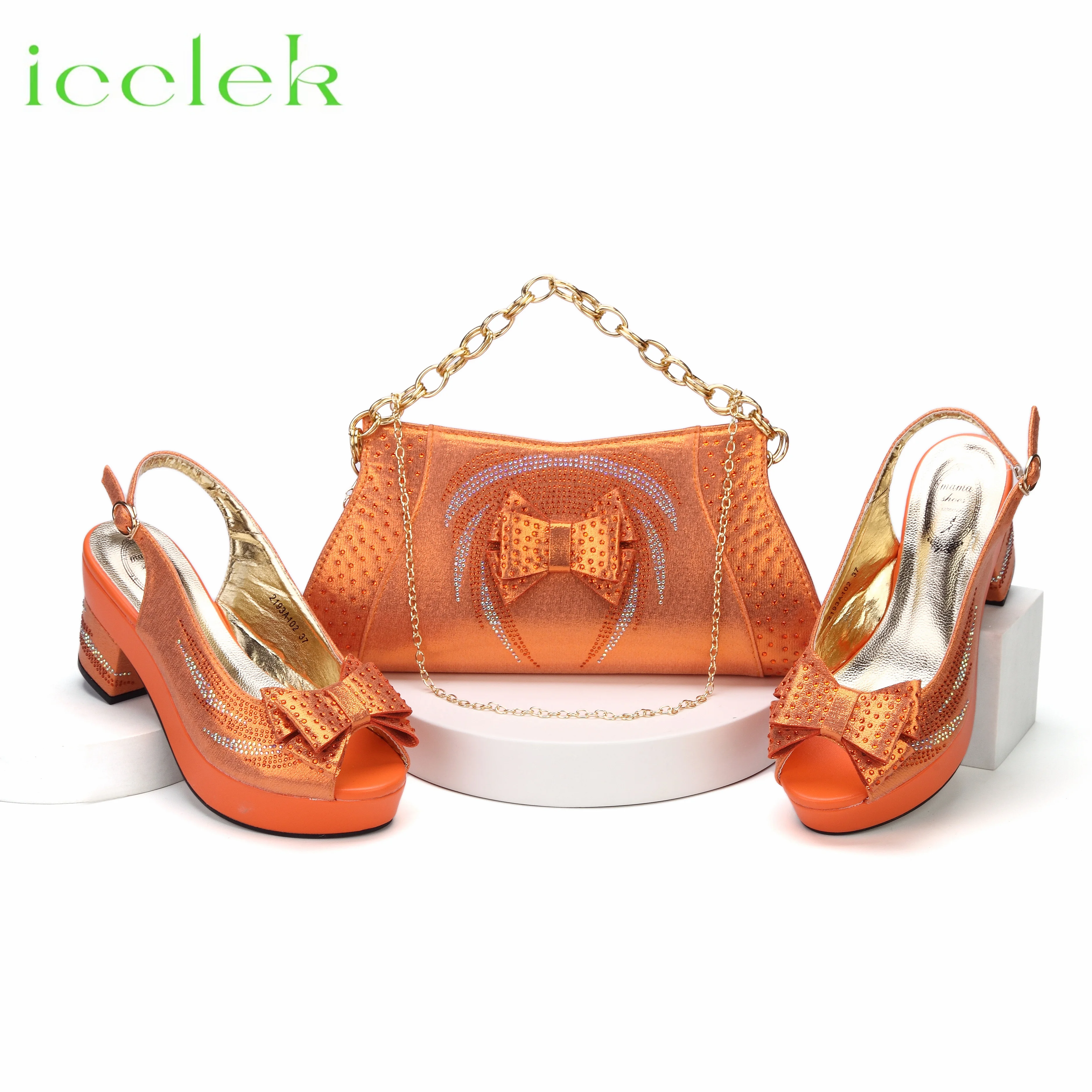 

Orange Color Ladies Sandals Butterfly Design High Heels Shoes and Bag Set For Offices Women PartyvPump