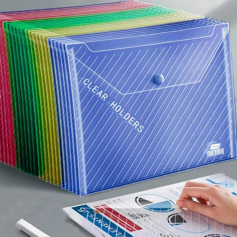 10pcs plastic envelope, random color transparent folder 5 colors A4 suitable for school and office supplies, 12.6x9.06inch