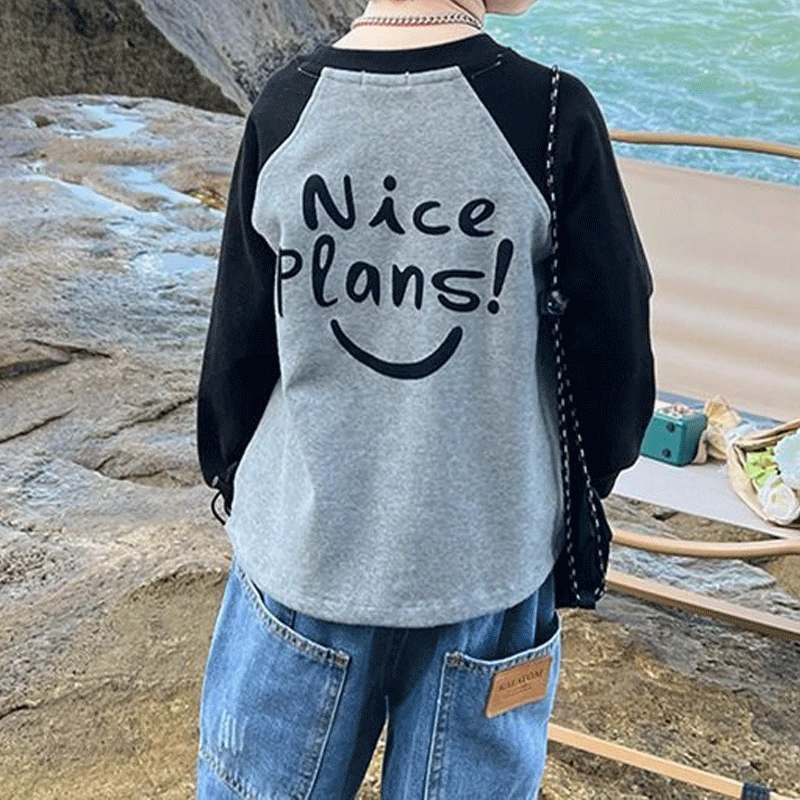 

Boys Clothing Long Sleeve Spring New Fashion Casual Korean Contrasting Colors 2023 Kids Trend Letter Printed Cotton T-shirt Top