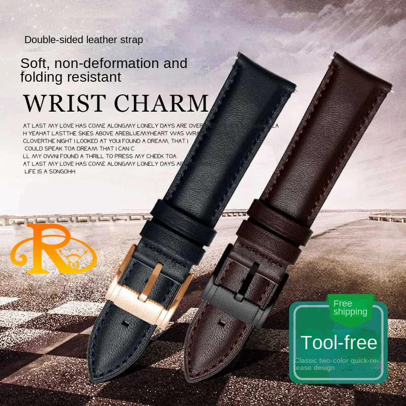 20mm 22mm Cowhide Genuine Leather Watchbnd Strap For FOSSIL FS4835 FS5237 ME3052 FTW1114 Waterproof Men's Quick Release Bracelet