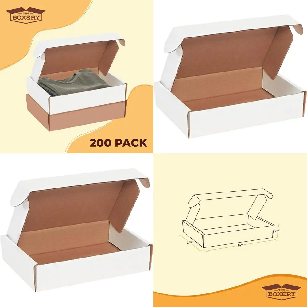 

200 упаковок белых гофрированных почтовых коробок 14x3.75x2.75 дюймов - прочные для почтовых отправлений и упаковки малого бизнеса