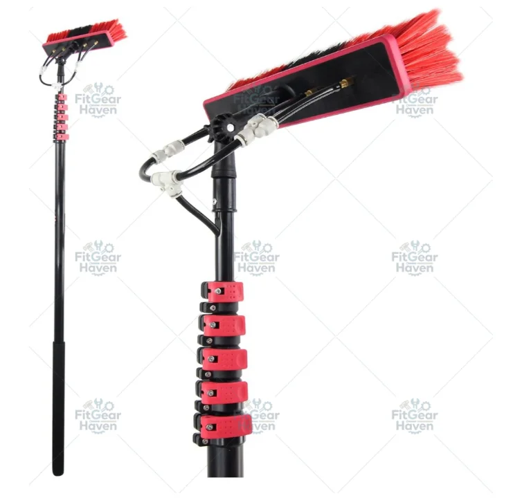 9m Window Cleaning Brush Telescopic Rod Photovoltaic Panel Cleaning Brush Water Spray Flow-through Brush