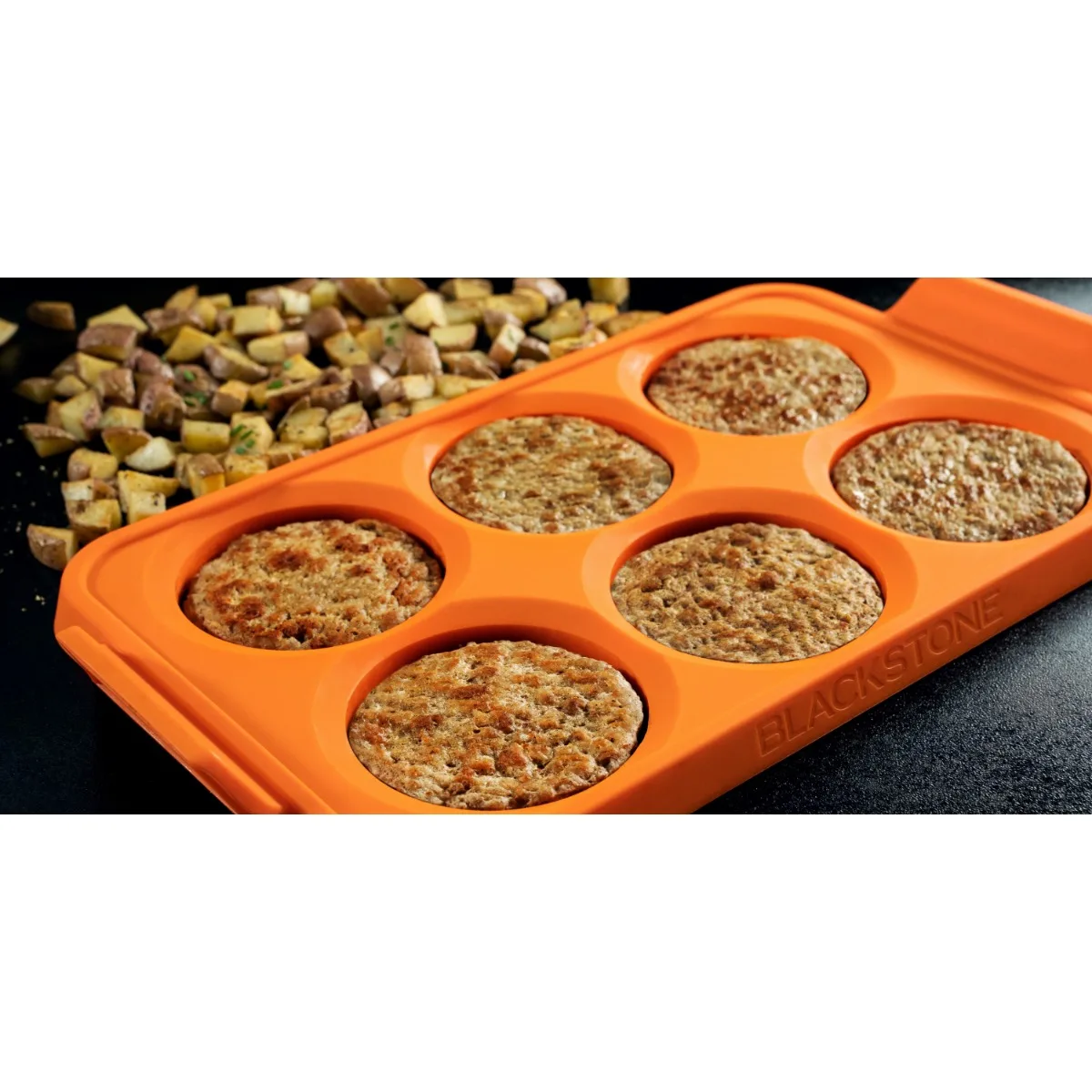 صينية قالب بيضة على شكل حلقة بيضة من السيليكون مكونة من 6 أقسام باللون البرتقالي