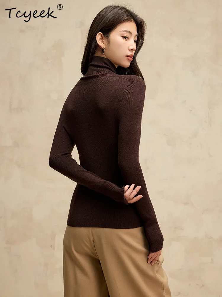 

Tcyeek, 100%Pure Wool, Women's Turtleneck Pullovers, Fashion Casual Warm Sweaters, 2024 Autumn Winter New Tops T49713QM