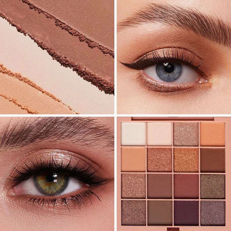 16色アイシャドウパレット、ニュートラルグレーとブラウンのアースカラー、コーヒーとチョコレートスタイル、多機能メイクアップを実現