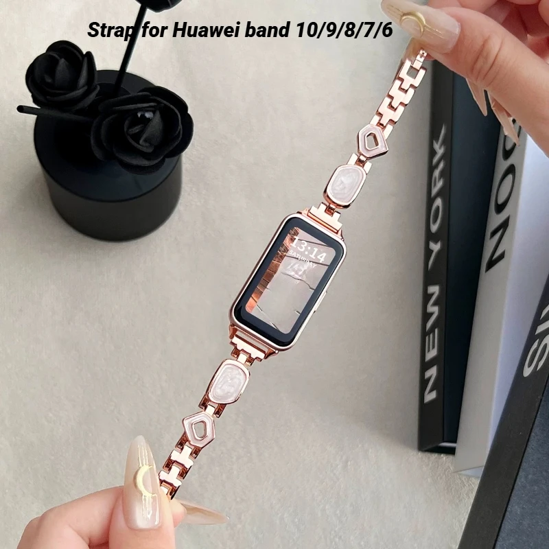 

Металлический ремешок для Huawei Band 10/9/8/7, браслет Correa, ремешок для часов из нержавеющей стали для Honor Band 10/9/7, спортивный ремешок, женский браслет