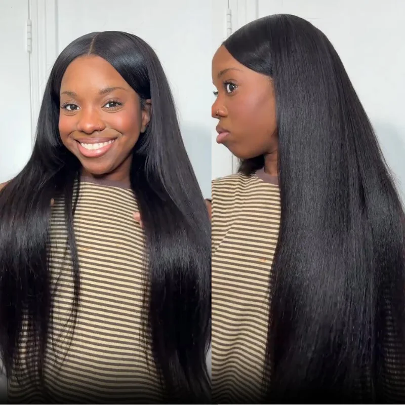 Klaiyi Kinky Straight Human Hair V Part Wig With Drawstring Fit For All Sizes Beginner Friendly Upgrade U Part Wig 150% Density