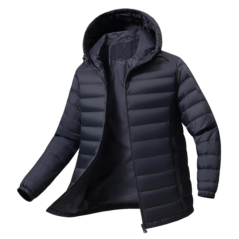2025 Winter Hooded Down Jackets Men Loose Warm Casual White Duck Down Coat Male Solid Zipper Windproof Hooded Outwear Jacket Man
