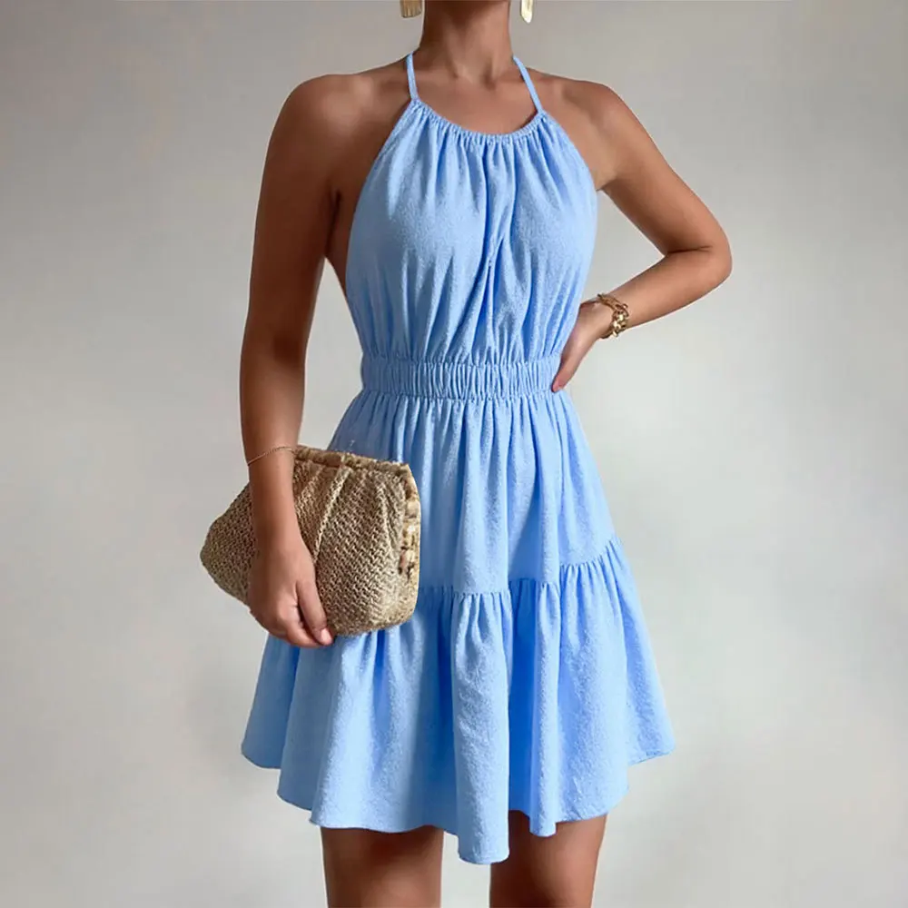 

2026 Women's Sexy Halter Dress Summer Neck Sweet Temperament A-word Short Skirt