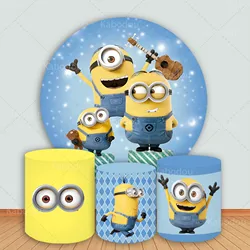 The Minions Round Backdrop Blue Kid Birthday Party Decoration Photography Background Baby Shower Cylinder Cover Studio Prop