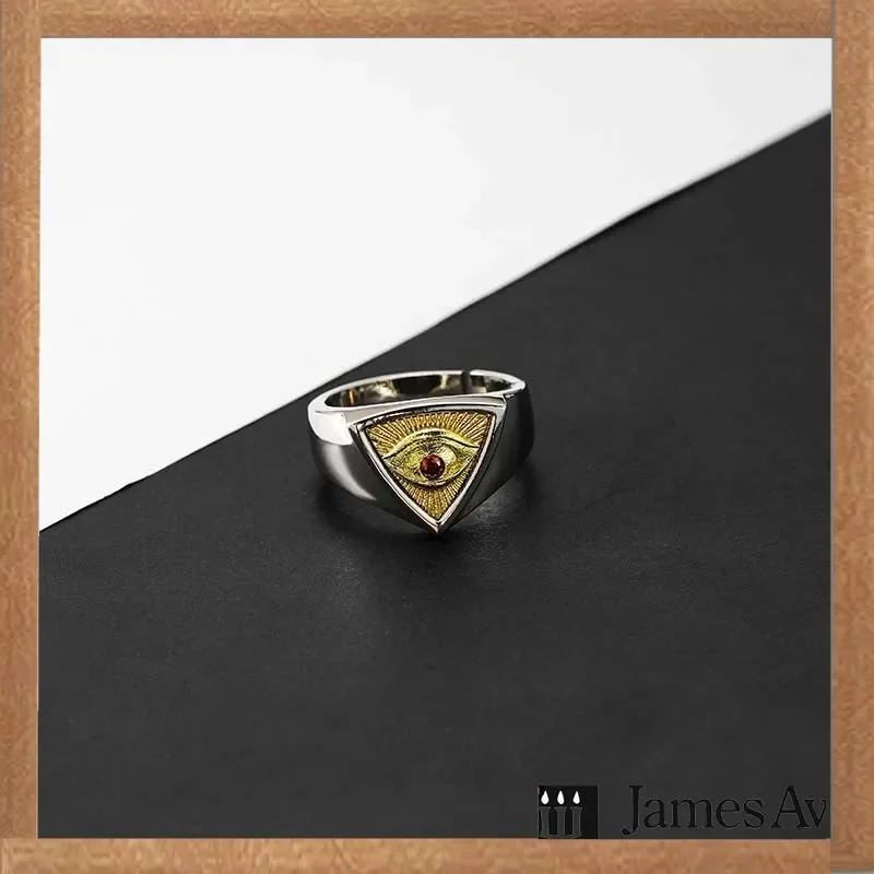 2027 New S925 Sterling Silver Mystic Statement Ring, Thick Band Featuring Triangle All-Seeing Eye Motif, Comfort Fit Shank, Vintage Occult Design, Unisex Fashion Jewelry