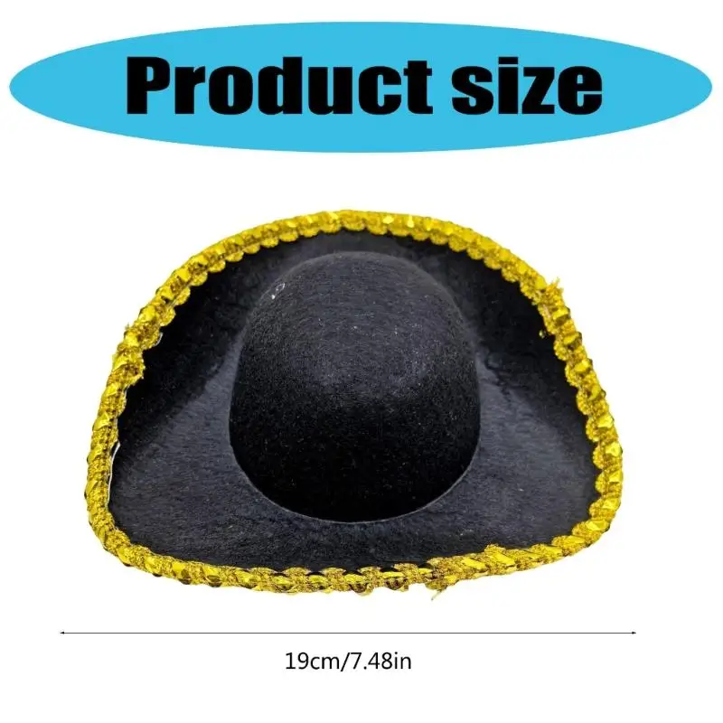 Casquettes Costume 39BD, chapeau Pirate en feutres noirs, chapeau fête amusant à bord jaune, chapeau fête Pirate,