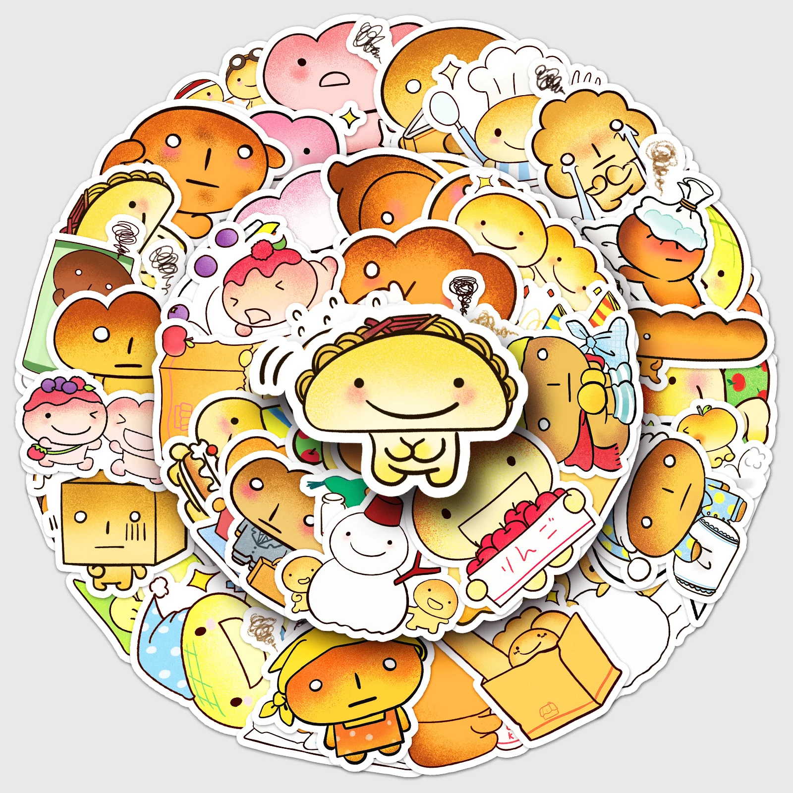 50Pcs Grilled Bread Series Cartoon Cute Waterproof Sticker Skateboarding Retro home decal Sticker