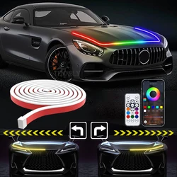 Car Led RGB Hood Light Multicolor Dynamic Scan Start Daytime Running Lights Turn Signal Lamp Truck SUV APP Remote Control 12V