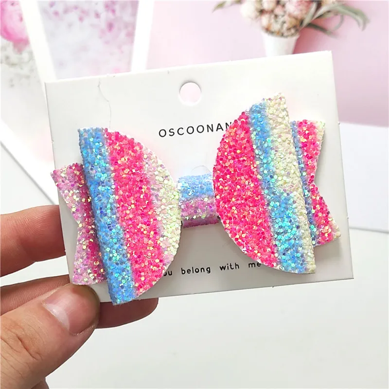 1 Piece Gradient Rainbow Glitter Barrette Bow Tie Hairpins Hair Clips For Girls Tiaras Baby Hair Accessories For Women Feminine