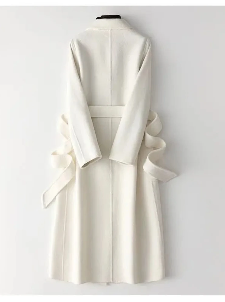 Cappotto di lana da donna Fimtairah Cappotto lungo trench nero, 2025 Autunno Inverno Nuovo cappotto di lana in stile coreano, capispalla caldo ed elegante