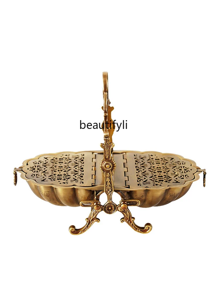 European-Style American-Style Hollow Foldable Dried Fruit Basket Luxury Coffee Table Candy Storage Tray Creative Ornaments