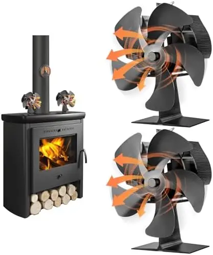 

Вентилятор для печи Flanagan с 5 лопастями, работающий от тепла, с магнитным термометром, для дровяных печей (2 шт.)