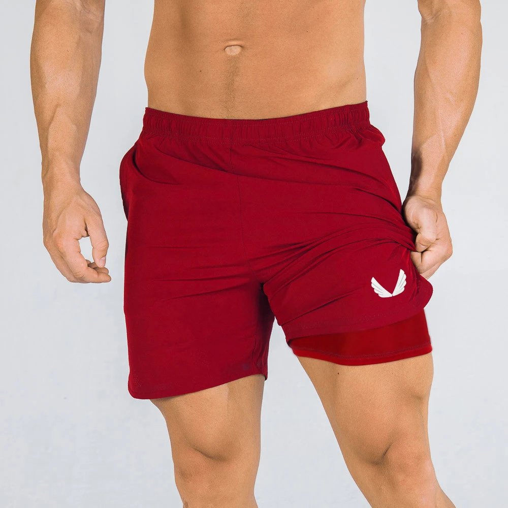 double-deck fitness sports shorts men summer slim quick drying breathable woven Shorts Men\'s sweatpants training gym clothing