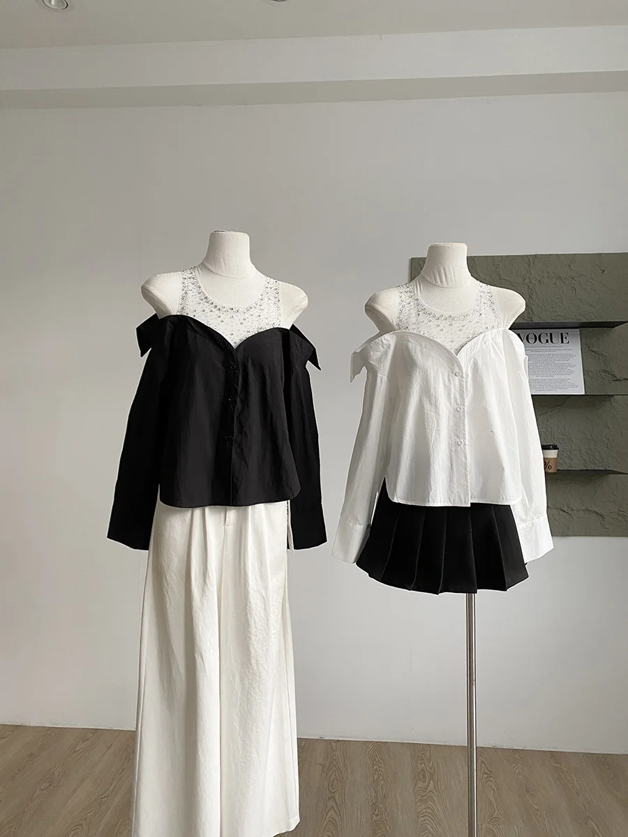 

Элегантная женская рубашка в корейском стиле с длинным рукавом и сетчатыми вставками, свободного кроя, удобная для повседневной носки, дышащая, из полиэфирного волокна, однотонная.