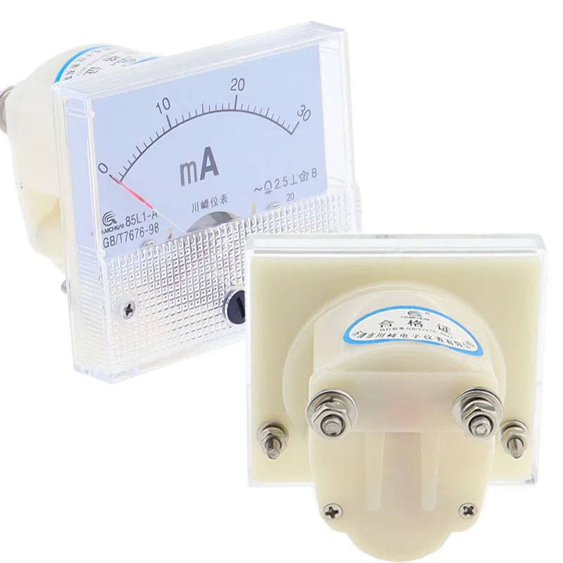 85L1-mA 2mA 3mA 5mA 10mA 15mA 20mA 30mA 50mA 75mA AC White Plastic Shell Analog Panel AMP Meter Ammeter