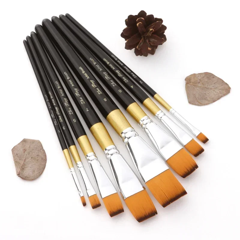 8PCS Nylon Hair Wood Handle Watercolor Brush Brush Set DIY Acrylic Oil Painting Art Brush