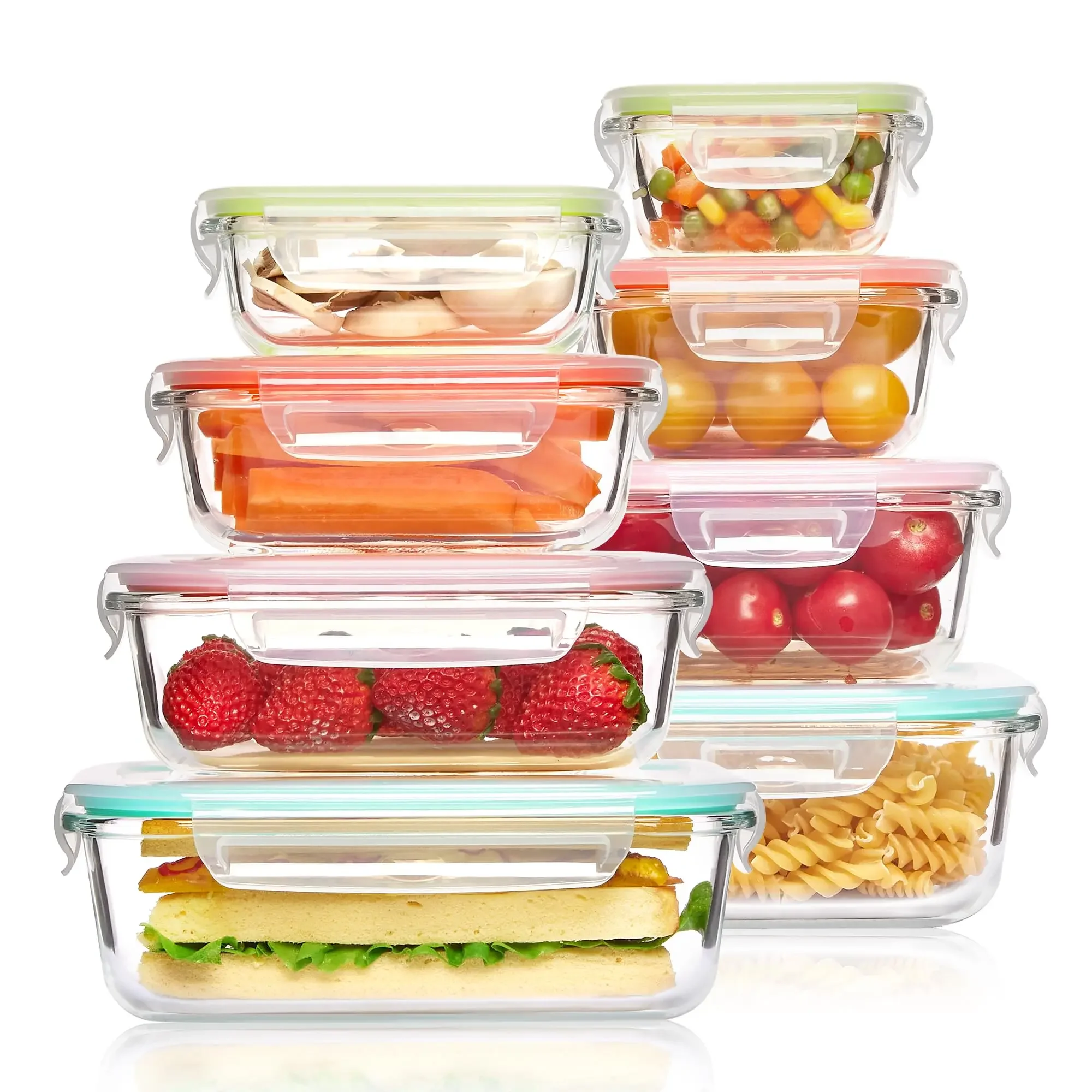 Fiambrera de vidrio, contenedores de almacenamiento de alimentos, preparación de comidas, caja Bento hermética, para microondas, horno, congelador y lavavajillas, sin BPA